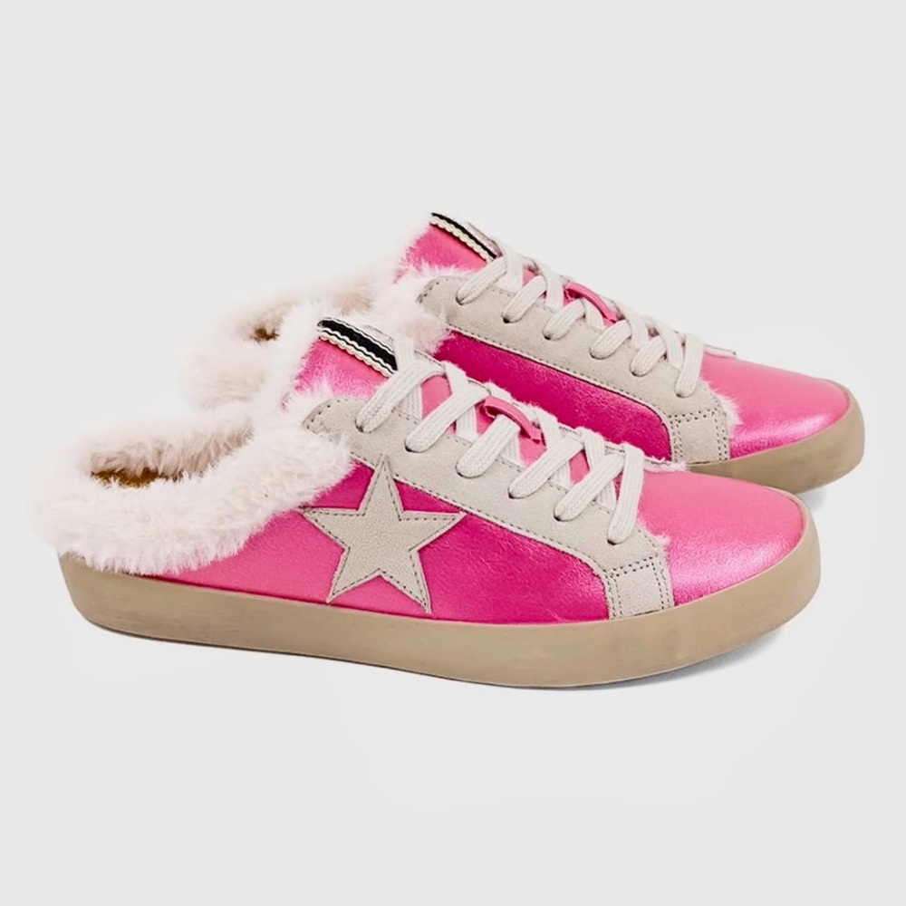 ShuShop Pink and Cream Kids Sneakers with Faux Fur